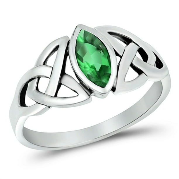 Green Emerald & Diamond 925 14K Yellow gold ring ~ Size 10 band Celtic wedding
